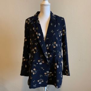 H&M Navy Dark Floral Blazer, Size 14